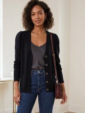 Greige Black Puff Sleeve Cardigan